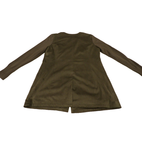 H by Halston Jacket Shacket Womens Green 12 Full Zip Olive Faux Suede - Picture 14 of 15